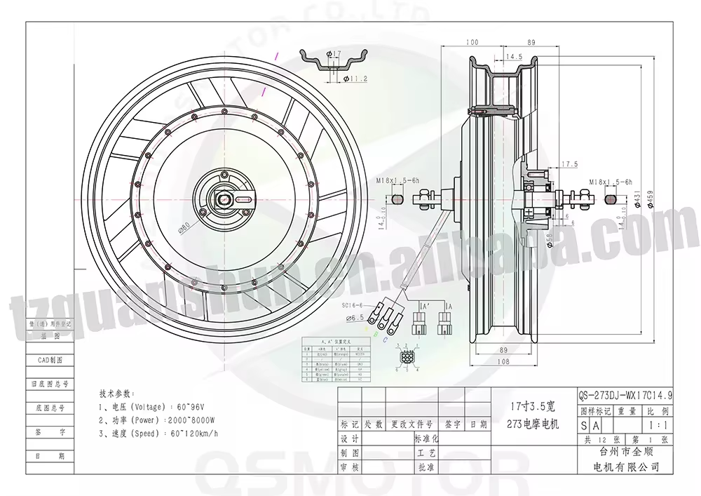 QSMOTOR QS273 17インチ 3000W V3 ブ - 17 Inch Motorcycle Rim Hub Motor 72V のレビューと価格